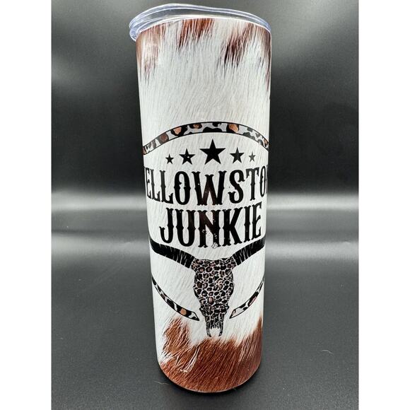 20oz skinny tumbler CUSTOM MADE stainless steel with Lid/Straw YELLOWSTONE - Picture 1 of 7